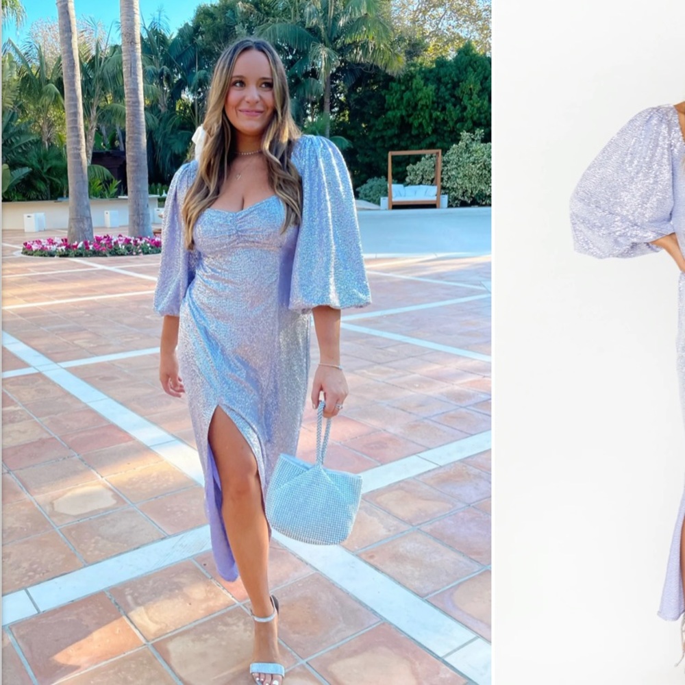 Show me your mumu Sydney midi dress in lilac confetti.  Excellent condition